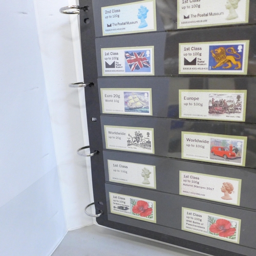 705 - Stamps; an album of GB post and go labels and packs, (face value exceeds £190)