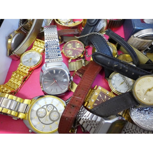 706 - A box of mixed vintage and modern wristwatches and pocket watches including five boxed quartz pocket... 