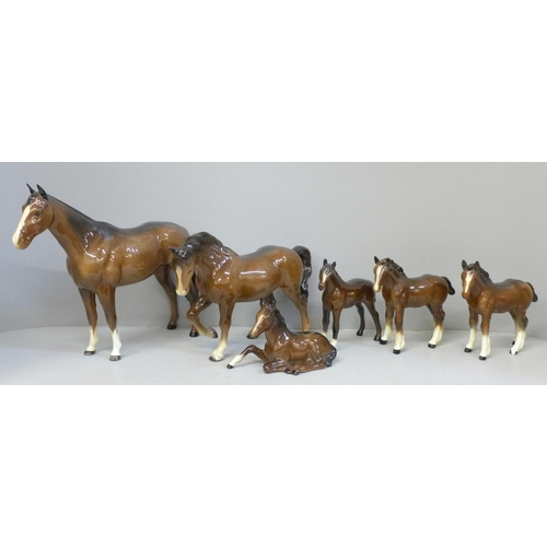 707 - A collection of Beswick mares and foals (6)