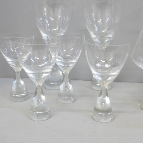 709 - Holmgaard teardrop glasses; four brandy, four wine and six sherry