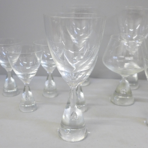 709 - Holmgaard teardrop glasses; four brandy, four wine and six sherry