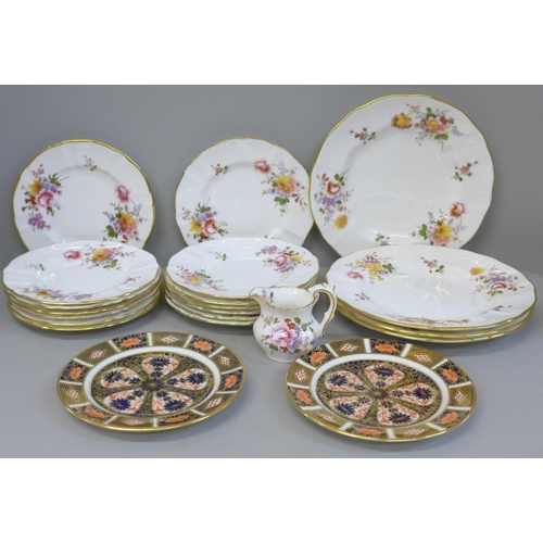 721 - A collection of Royal Crown Derby china including two Imari plates, 16cm, four Derby Posies plates, ... 