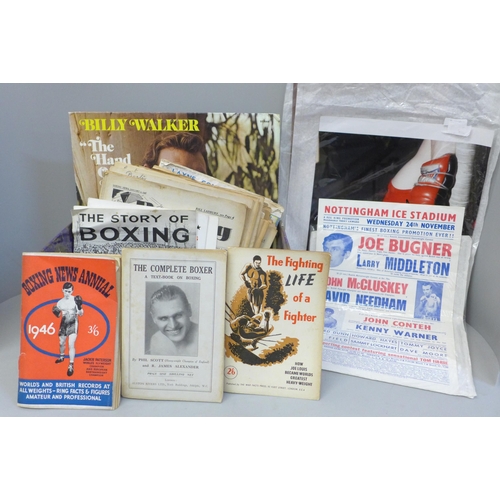 724 - Boxing ephemera; boxing magazines from the 1940s autographed colour photograph of Ken Buchanan, post... 