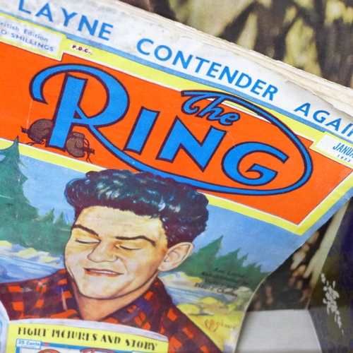 724 - Boxing ephemera; boxing magazines from the 1940s autographed colour photograph of Ken Buchanan, post... 