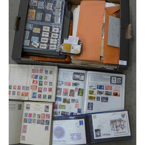 736 - A collection of stamps, loose and in albums including English and worldwide, one album of mint stamp... 