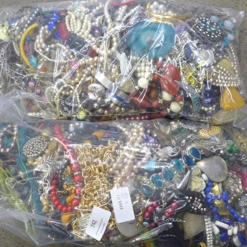 742 - Two large bags of costume jewellery