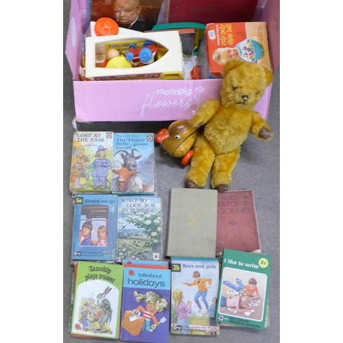 759 - A collection of Ladybird books, children's toys, a vintage Teddy bear, Mrs Beeton's Cookery Book, et... 