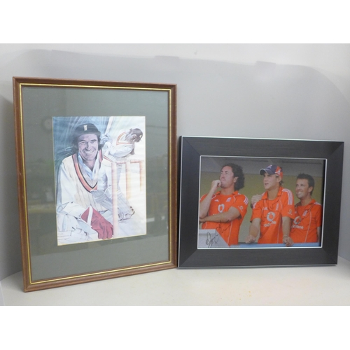 761 - A signed photograph of Ryan Sidebottom, Stuart Broad, Graham Swan and a framed picture of Alan Phili... 