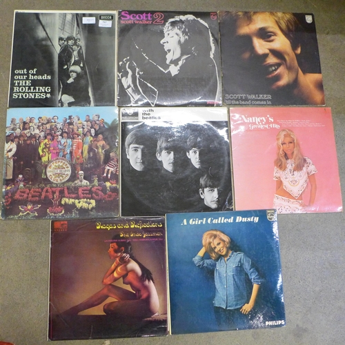 767 - Eight LP records, 1960s artists including The Rolling Stones, The Beatles, Scott Walker, Nancy Sinat... 