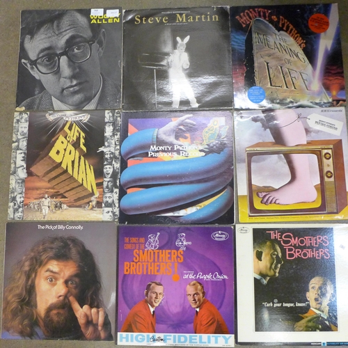 769 - Sixteen Spoken word LP records and a cassette box set mostly comedy including Steve Martin, Woody Al... 