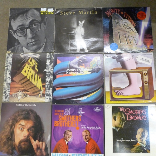 769 - Sixteen Spoken word LP records and a cassette box set mostly comedy including Steve Martin, Woody Al... 