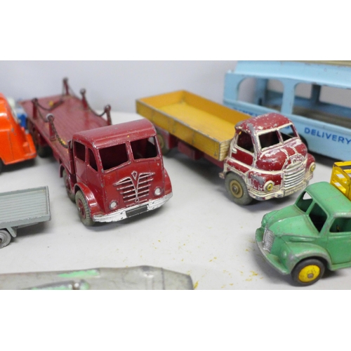 777 - Three Corgi Toys and seven Dinky Toys cars; Mobilgas Truck, Dinky Toys Delivery Service, Dodge, Army... 