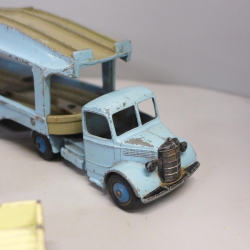 777 - Three Corgi Toys and seven Dinky Toys cars; Mobilgas Truck, Dinky Toys Delivery Service, Dodge, Army... 