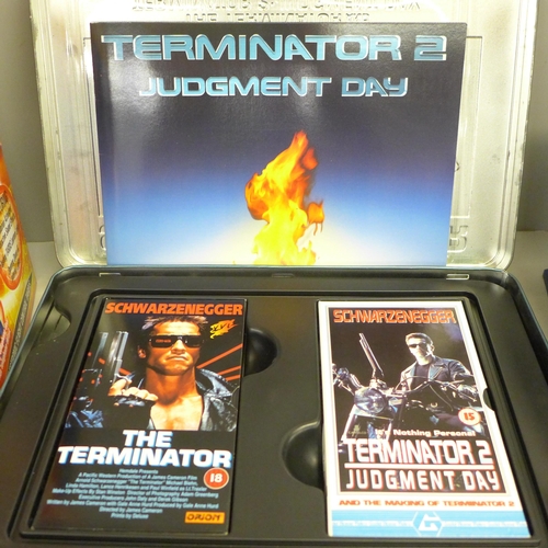 792 - The Terminator T2 limited edition box set and two Dr. Who Tardis, one boxed