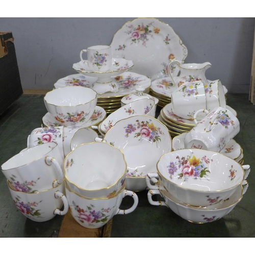 812 - Fifty-five pieces of Crown Derby Derby Posies, a full set of soup bowls and saucers, six teacups, fi... 