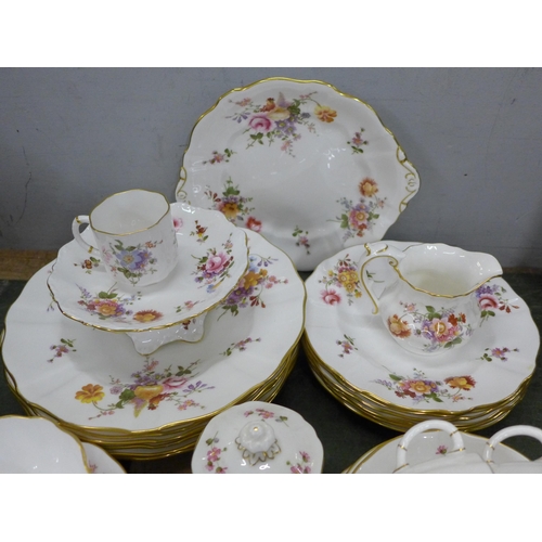 812 - Fifty-five pieces of Crown Derby Derby Posies, a full set of soup bowls and saucers, six teacups, fi... 