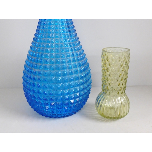 820 - Two pieces of Empoli glass; blue bottle vase and small clear glass vase