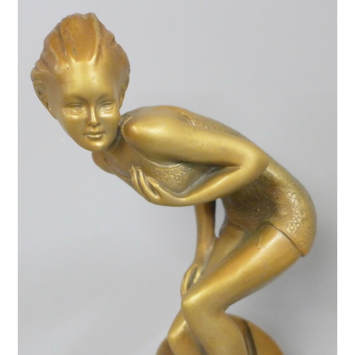 824 - An Art Deco style figure, The Bather, after Ferdinand Preiss, 27cm