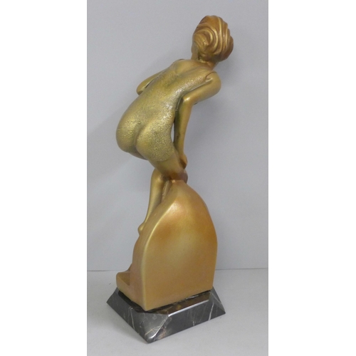 824 - An Art Deco style figure, The Bather, after Ferdinand Preiss, 27cm