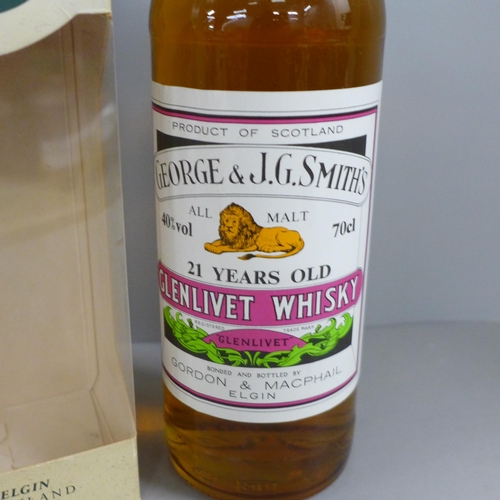 837 - A bottle of Gordon & MacPhail 21 Years Old Glenlivet Whisky, boxed