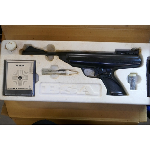 849 - A BSA Scorpion target shooting .22 air pistol, boxed with oil, target and pellets