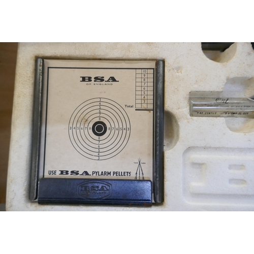 849 - A BSA Scorpion target shooting .22 air pistol, boxed with oil, target and pellets