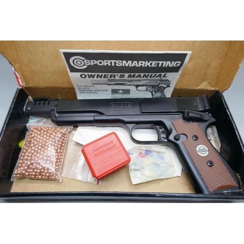 850 - A G-1015 Special Edition SMK target shooting air pistol, .177, with darts, pellets and reload ammo s... 