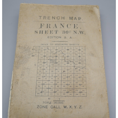 854 - A WWI trench map, France Sheet 36c N.W., also marked Trenches Corrected To 4-5-17