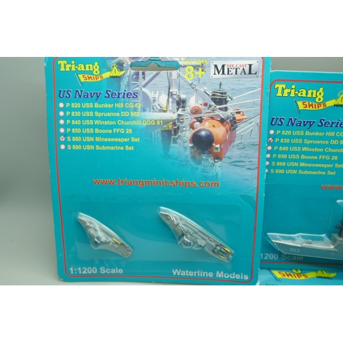 856 - Tri-ang Ships in original packaging; seven ships, two storage tanks and one Harbour Accessories