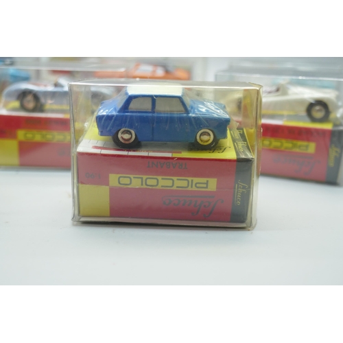 857 - Ten Schuco Piccolo model vehicles, packaged, including one Limited Edition Porshe 356 Polizei