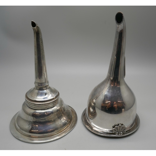 861 - A George III silver wine funnel, London 1797, Chawner & Eames and one other wine funnel