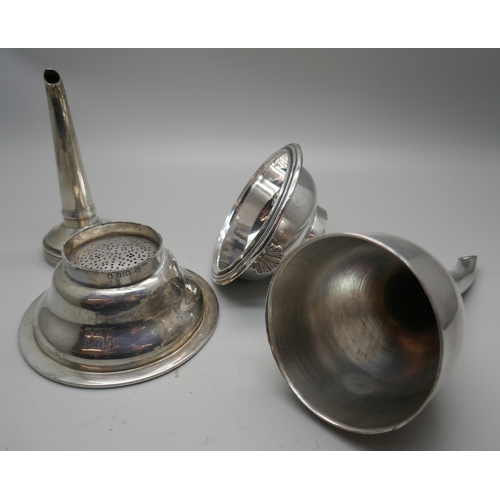 861 - A George III silver wine funnel, London 1797, Chawner & Eames and one other wine funnel