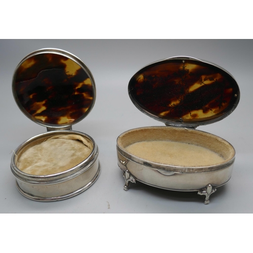 868 - Two silver and tortoiseshell trinket boxes, a/f