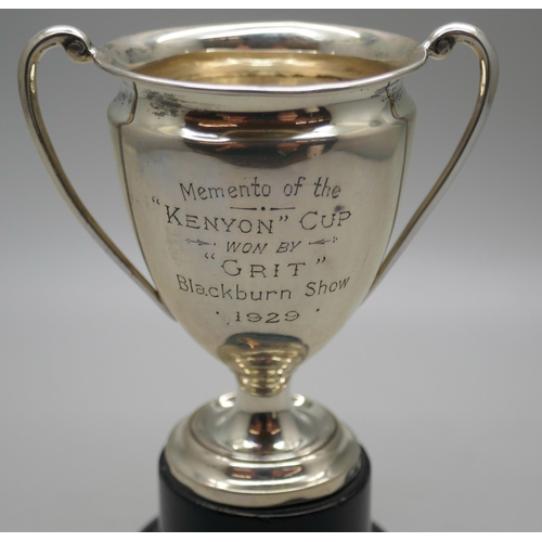 877 - A silver trophy on stand, Elkington, Birmingham 1930, 38g, with inscription