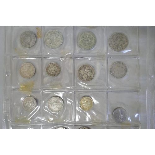 905 - Two album pages of coins, one mainly farthings and the other with British and foreign coins includin... 