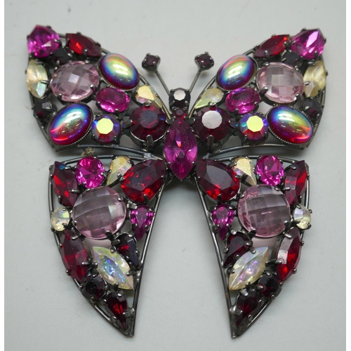 918 - Ten Butler & Wilson rhinestone/crystal butterfly brooches, three large, three smaller and four small... 