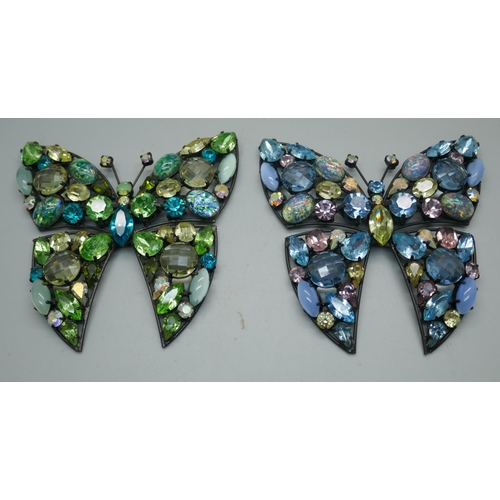 918 - Ten Butler & Wilson rhinestone/crystal butterfly brooches, three large, three smaller and four small... 