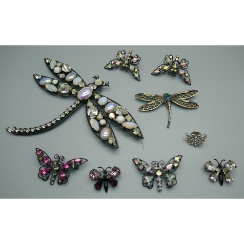 924 - A Collection of Butler and Wilson jewellery; A large vintage dragonfly brooch with diamanté detail a... 