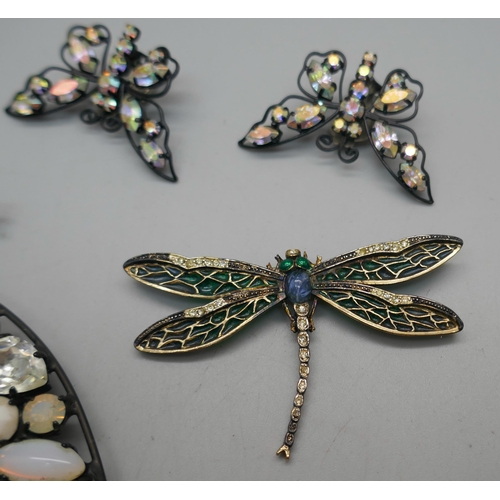 924 - A Collection of Butler and Wilson jewellery; A large vintage dragonfly brooch with diamanté detail a... 