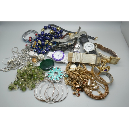 925 - A collection of costume jewellery and watches including a vintage Ancre ladies watch and a silver br... 