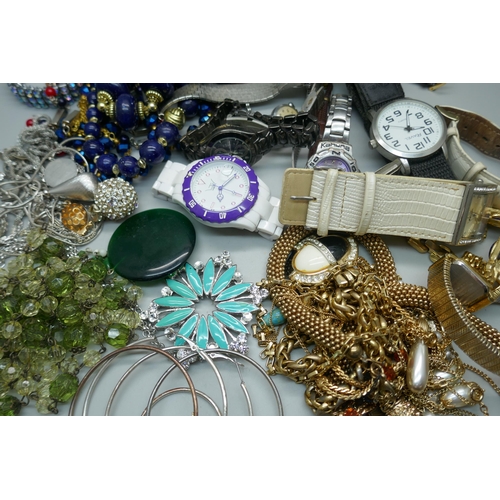 925 - A collection of costume jewellery and watches including a vintage Ancre ladies watch and a silver br... 