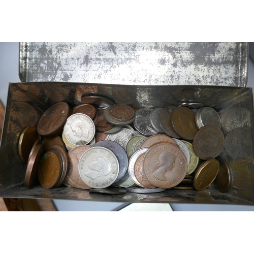 935 - Coins including 3d and 6d, farthings and some silver 3d, also cameo brooches, medallions, coin mount... 