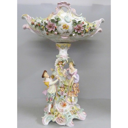 822 - A continental porcelain floral decorated centrepiece