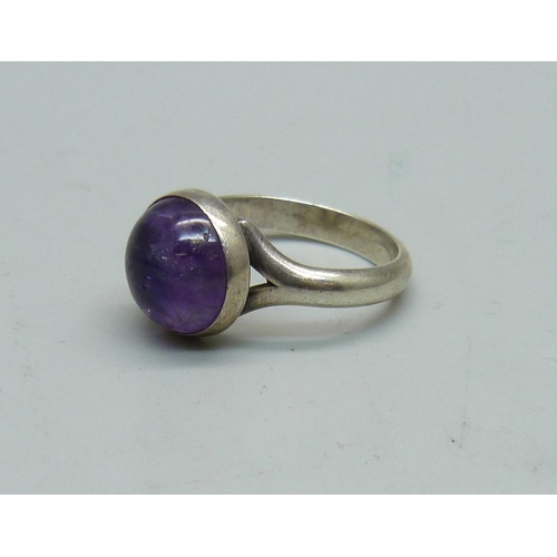 954 - A Danish silver and cabochon amethyst ring by Niels Erik From, N