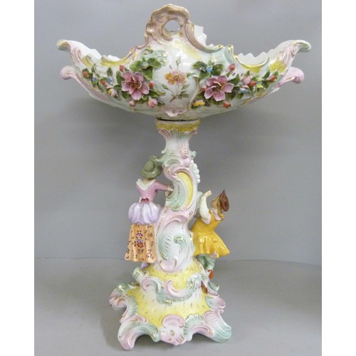 822 - A continental porcelain floral decorated centrepiece