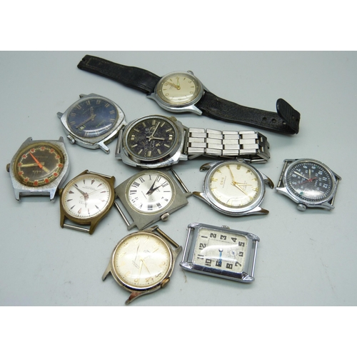 973 - A collection of wristwatches including Junghans, Ruhla, Timex black dial, Oris, etc.