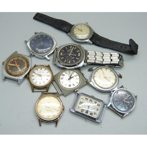 973 - A collection of wristwatches including Junghans, Ruhla, Timex black dial, Oris, etc.