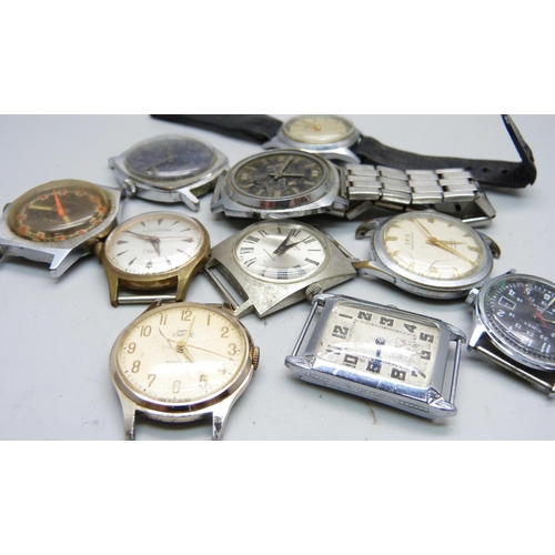 973 - A collection of wristwatches including Junghans, Ruhla, Timex black dial, Oris, etc.