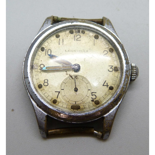 987 - A military issue Leonidas wristwatch head, case back stamped ATP, 302061, 111832, 30mm case