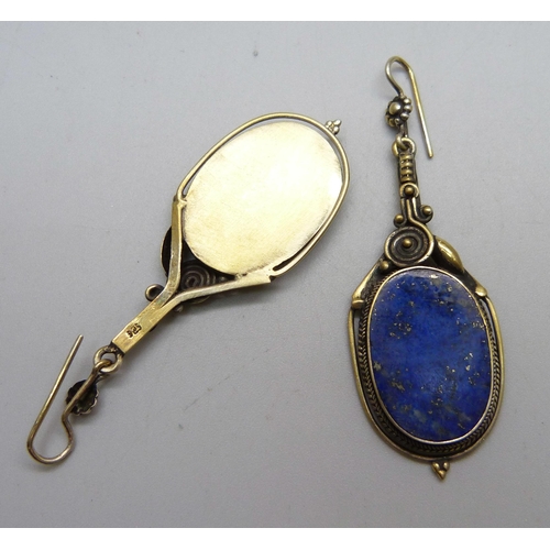 996 - A pair of silver gilt and lapis lazuli earrings